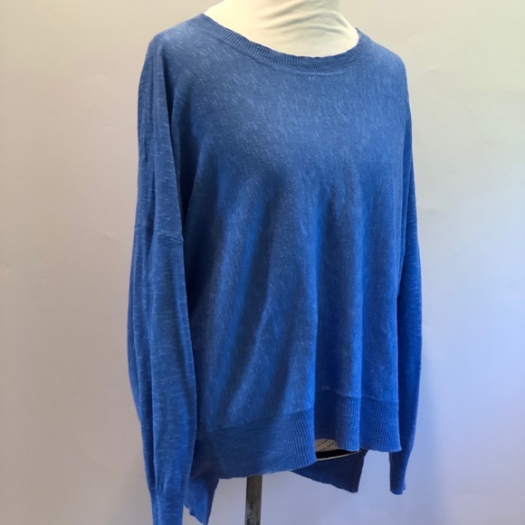 Eileen Fisher linen blend bright blue pullover top - Picture 4 of 8